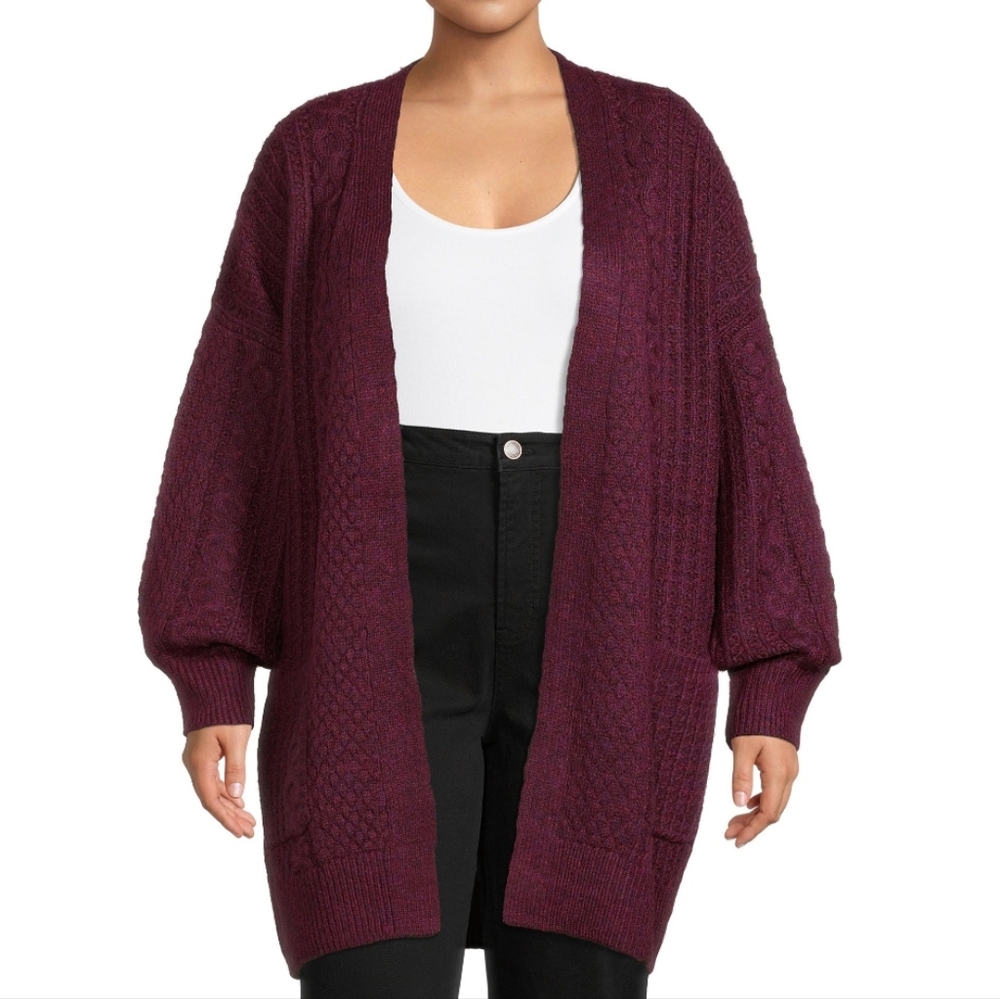 Terra & Sky size 0x Women's burgundy Cable Cardigan